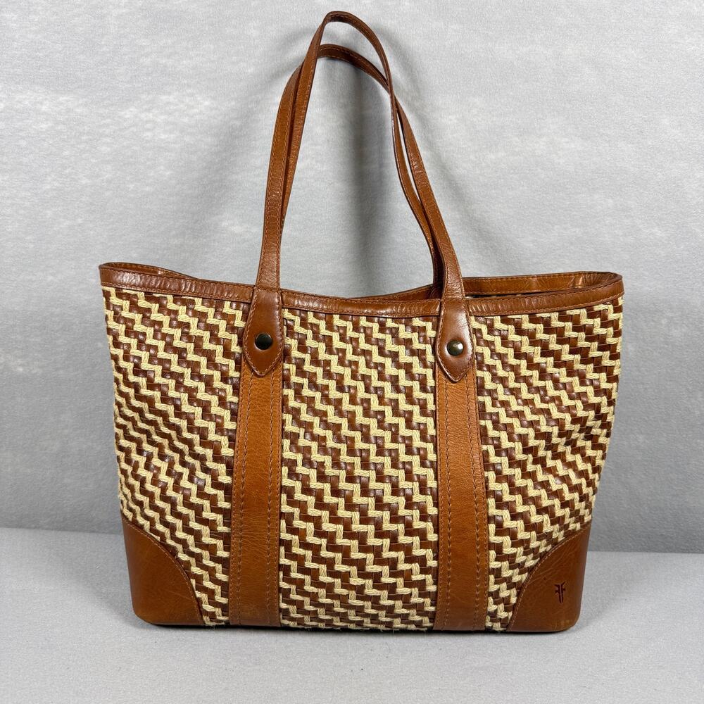 Frye Melissa Woven Shopper Tote Bag - beach tote leather rafia vacation purse